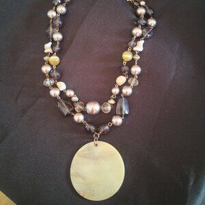 Ladies Beaded Double Necklace Brown Tones